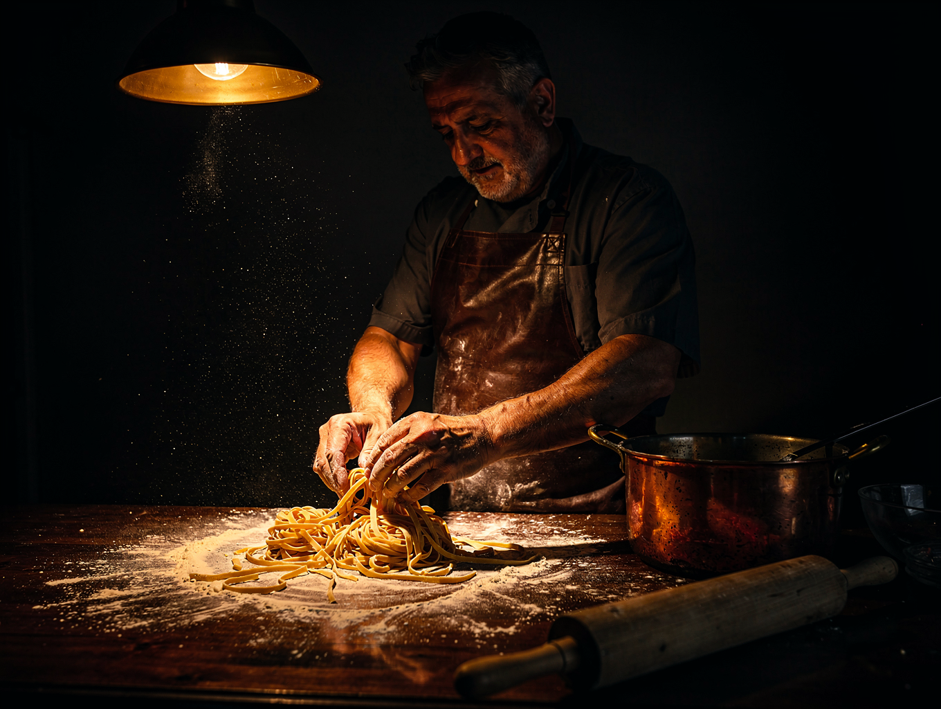 Executive Chef preparing fresh pasta in our open kitchen
