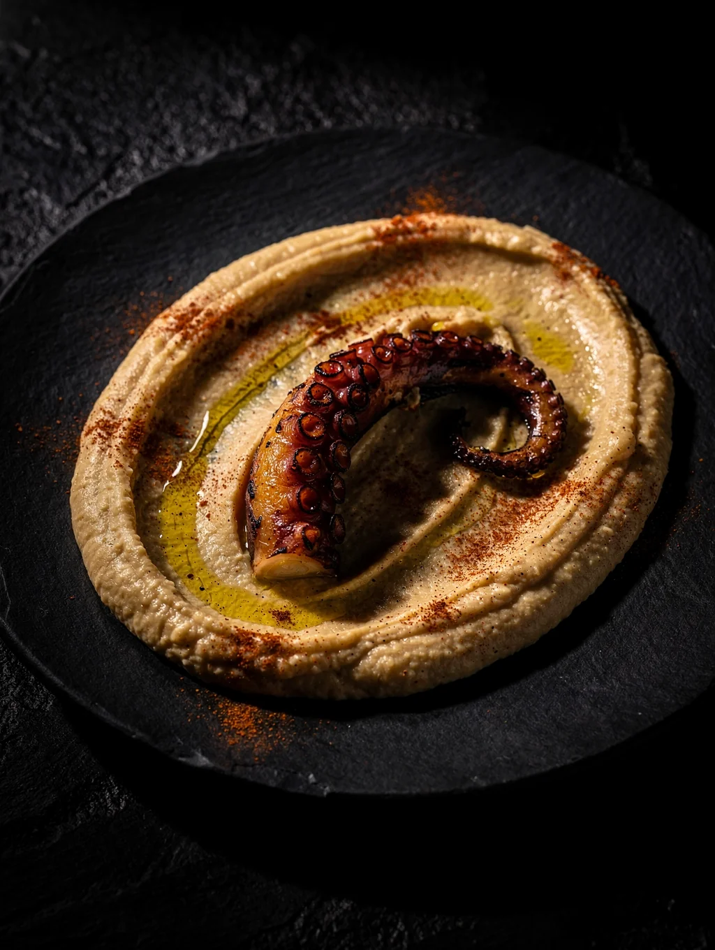 Charred octopus tentacle on chickpea cream