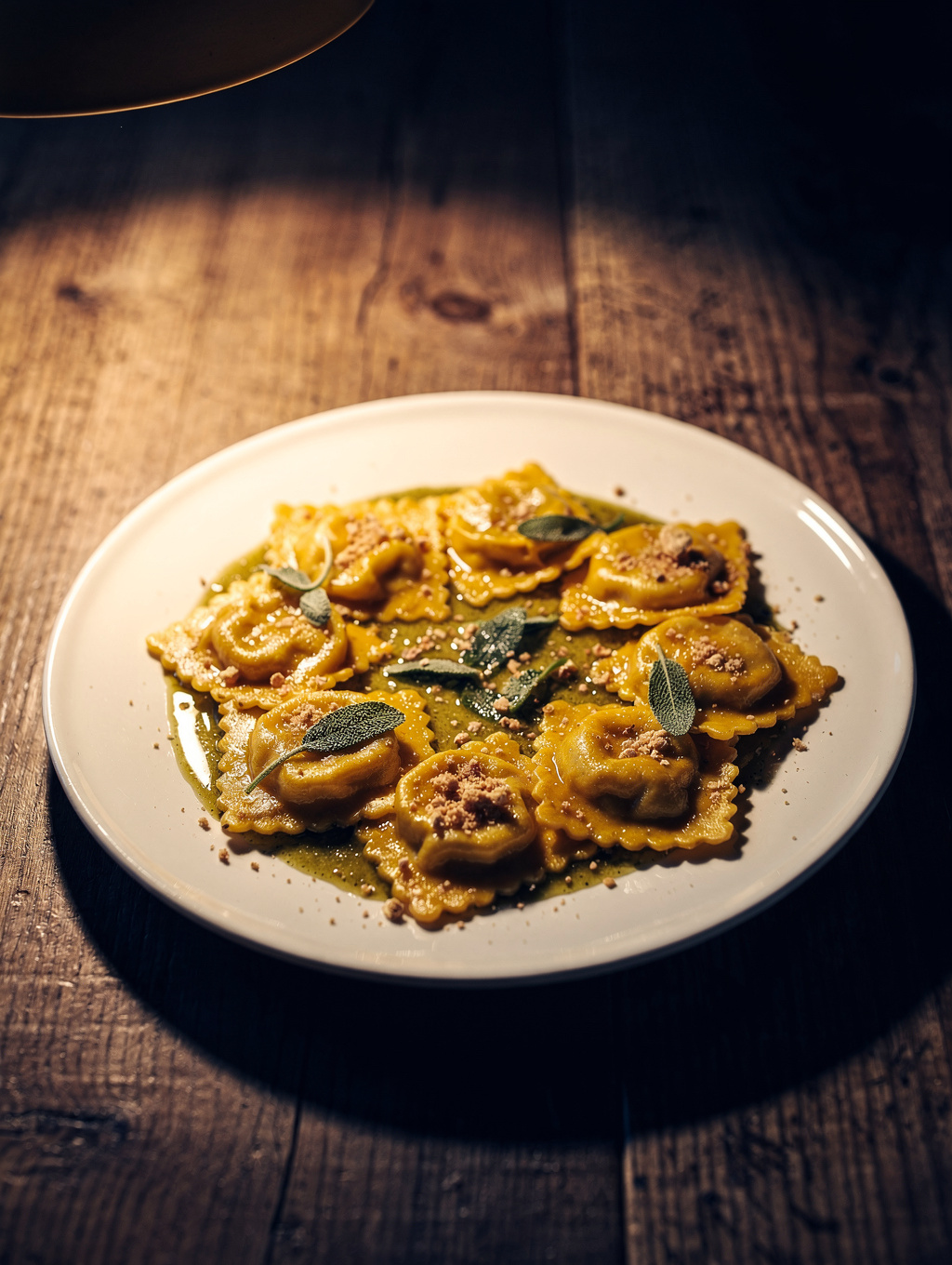 Butternut squash ravioli with sage butter and amaretti